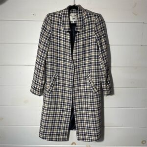 River Island Hounds-tooth Plaid Overcoat Size 8 Mid-Length‎ Light Weight